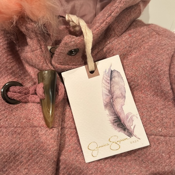 NWT Jessica Simpson Sz 12 mos Pink Coat w/ Hood Detachable Faux Fur - Picture 3 of 6